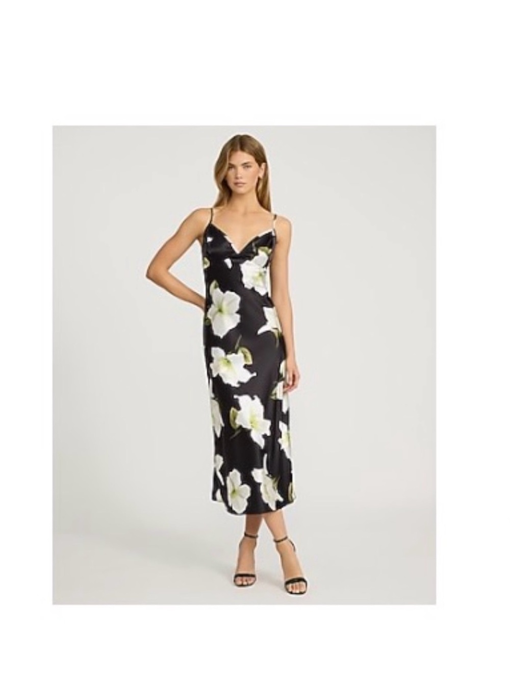 Express Black Slip Midi Dress with White Floral Print